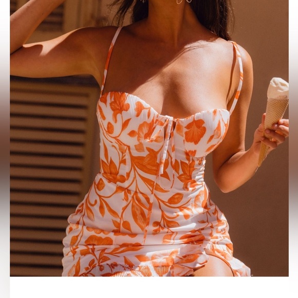 12th tribe NWT Belle Floral Mini Dress Orange Floral Strappy Dress - Picture 4 of 7